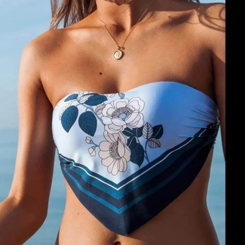 NWT Seafolly X Revolve Powder Blue Splendour Scarf Bandeau - Picture 1 of 10